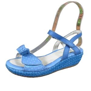 Clarks Youth Girls Wedge Sandals Size 1 Summer Dress Shoes Blue Leather Bow